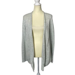 Eileen Fisher 100% Linen Gray Specked Knit Open Front Cardigan Women's Size LRG